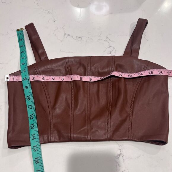 Jason Wu Brown Western Cowgirl Vegan Leather Sleeveless Bustier Corset Zip Top - Picture 7 of 9